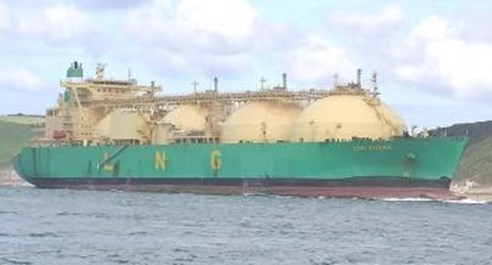 LNG GAS TANKER MILFORD HAVEN IN WEST WALES.